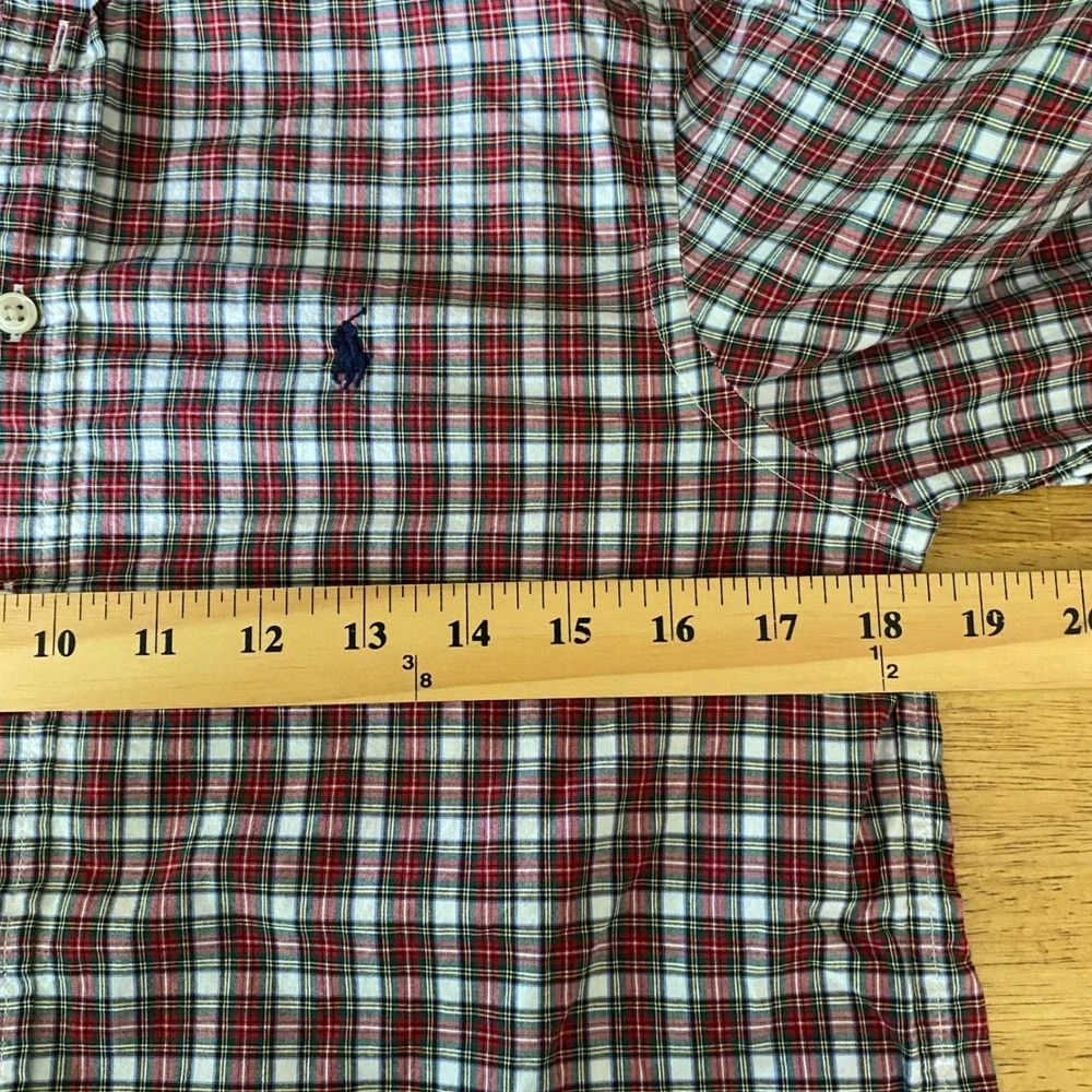 Ralph Lauren Button Down Shirt Boy L 14-16 Red Plaid Natural Stretch Long Sleeve